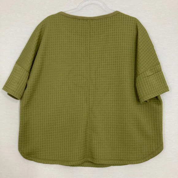 New Max Studio Green Crew Neck Waffle Textured Knit Relaxed Fit Top Large - Picture 11 of 12